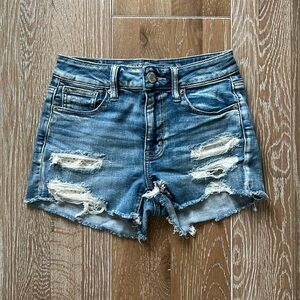 American Eagle Outfitters High Rise Shorty Jean Short with Rips
